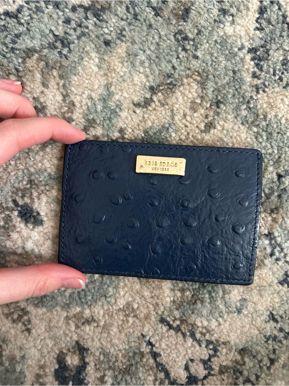 •Kate Spade• Blue Tan Faux Ostrich Embossed Card Case Wallet
